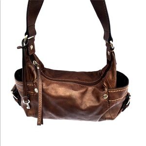 Fossil soft leather shoulder bag in brown with key